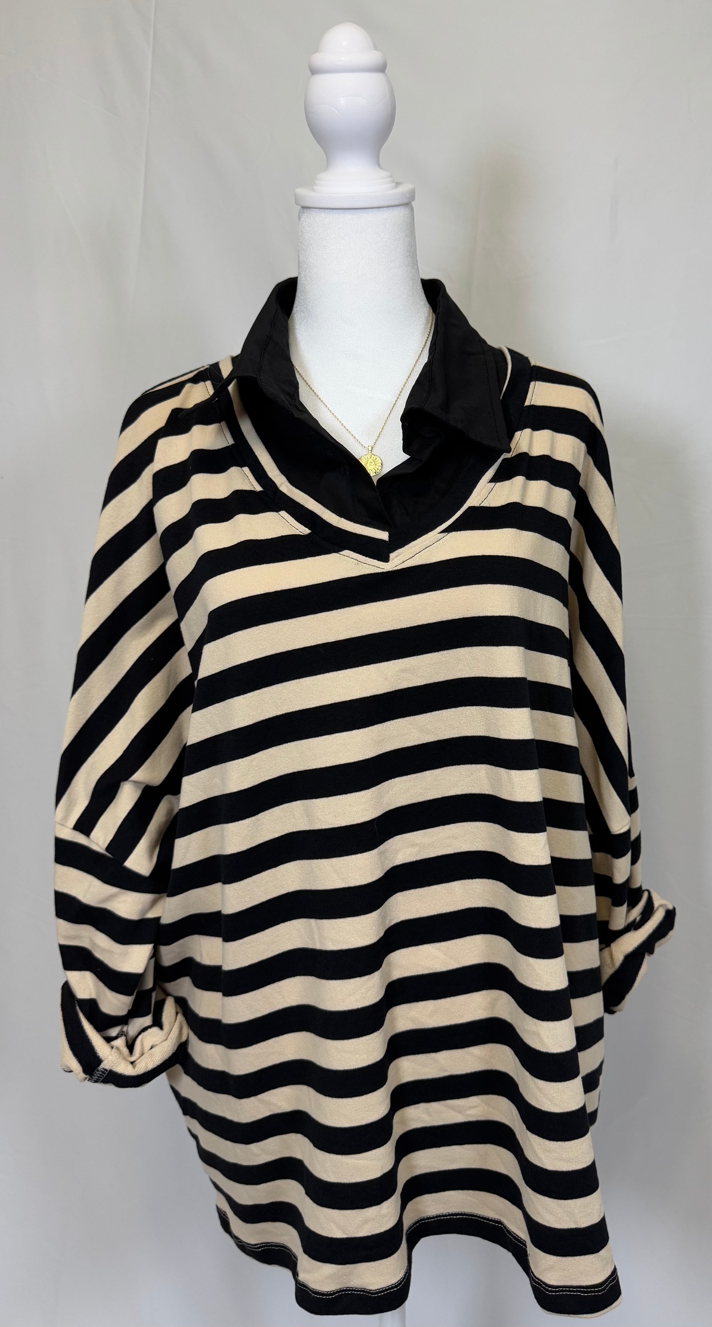 Style 1010 Nautical Striped Oversized V-Neck Pullover