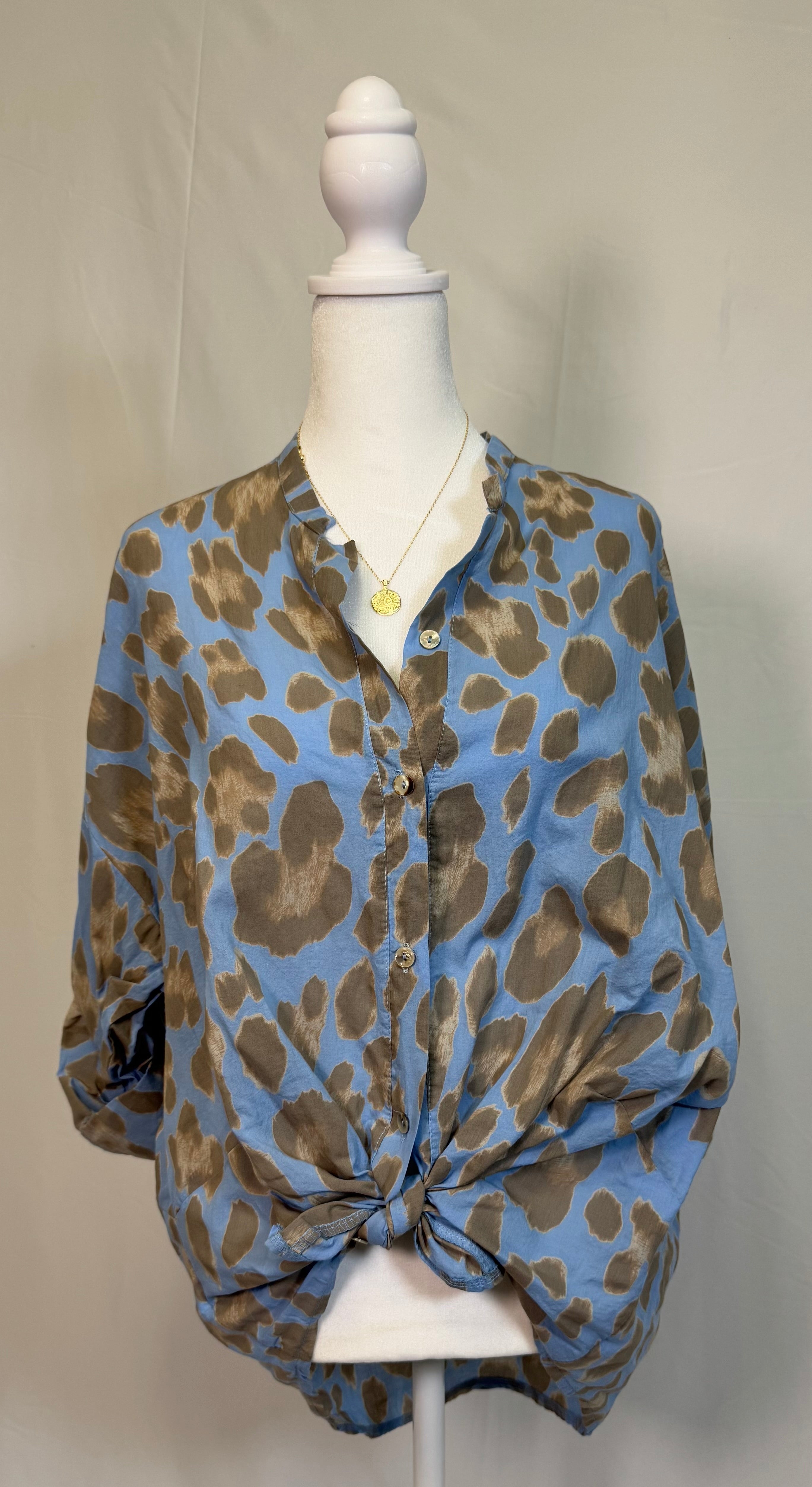 Style 1001-P2 Leopard Print Button-Up Blouse