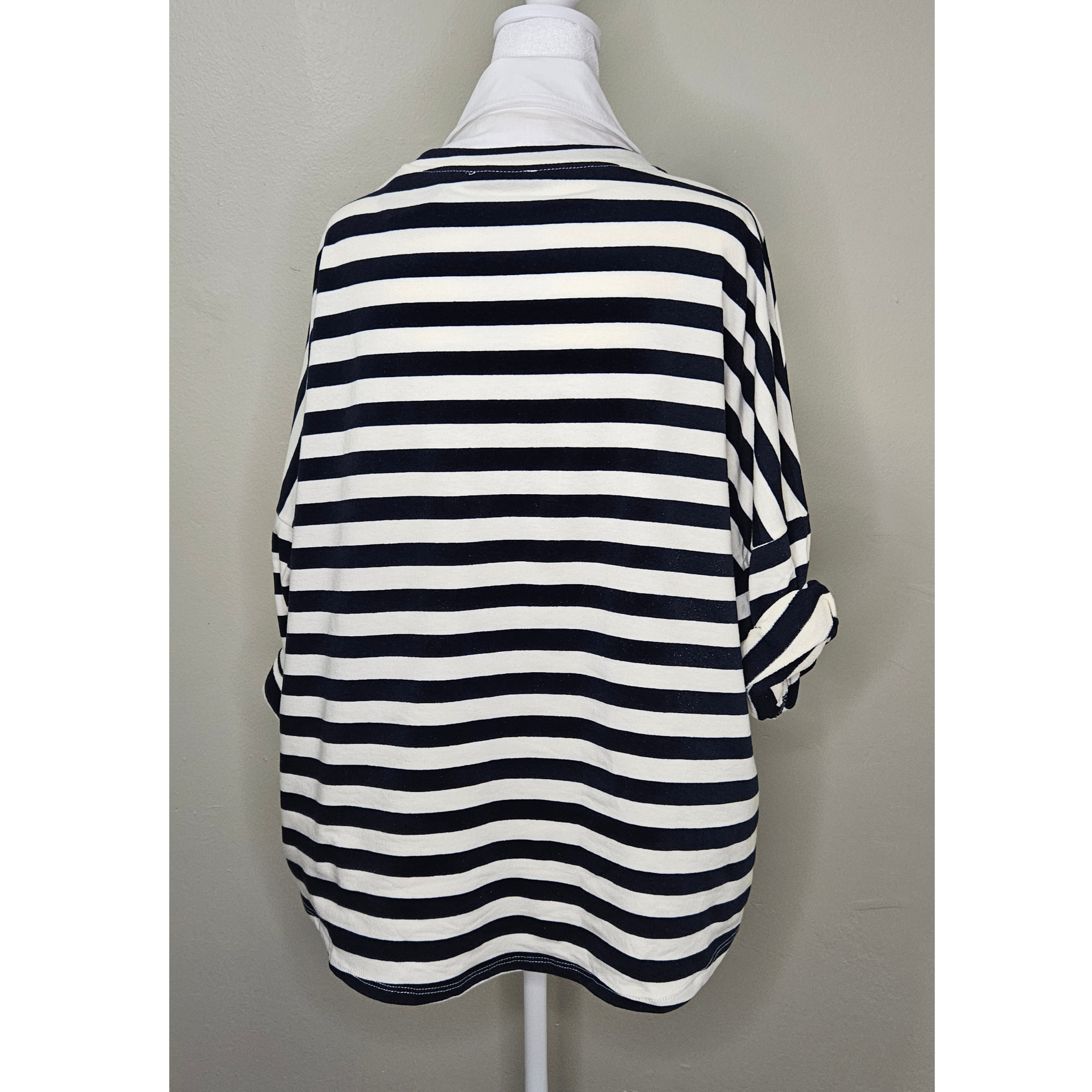 Style 1010 Nautical Striped Oversized V-Neck Pullover