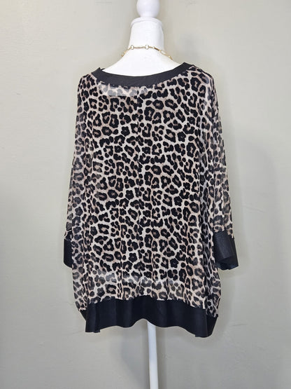 STYLE 1048 animal print blouse over tank with faux leather trim