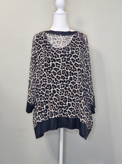 STYLE 1048 animal print blouse over tank with faux leather trim