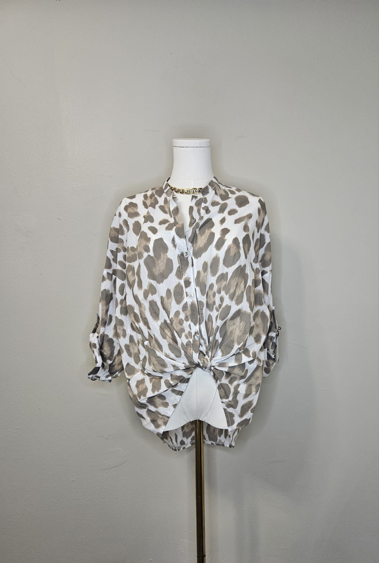 Style 1001-P2 Leopard Print Button-Up Blouse