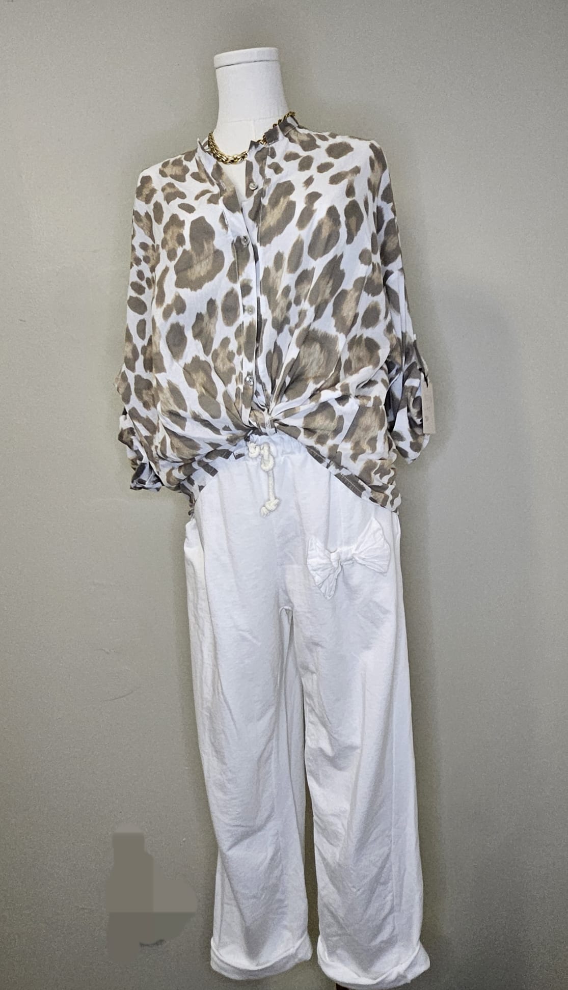 Style 1001-P2 Leopard Print Button-Up Blouse