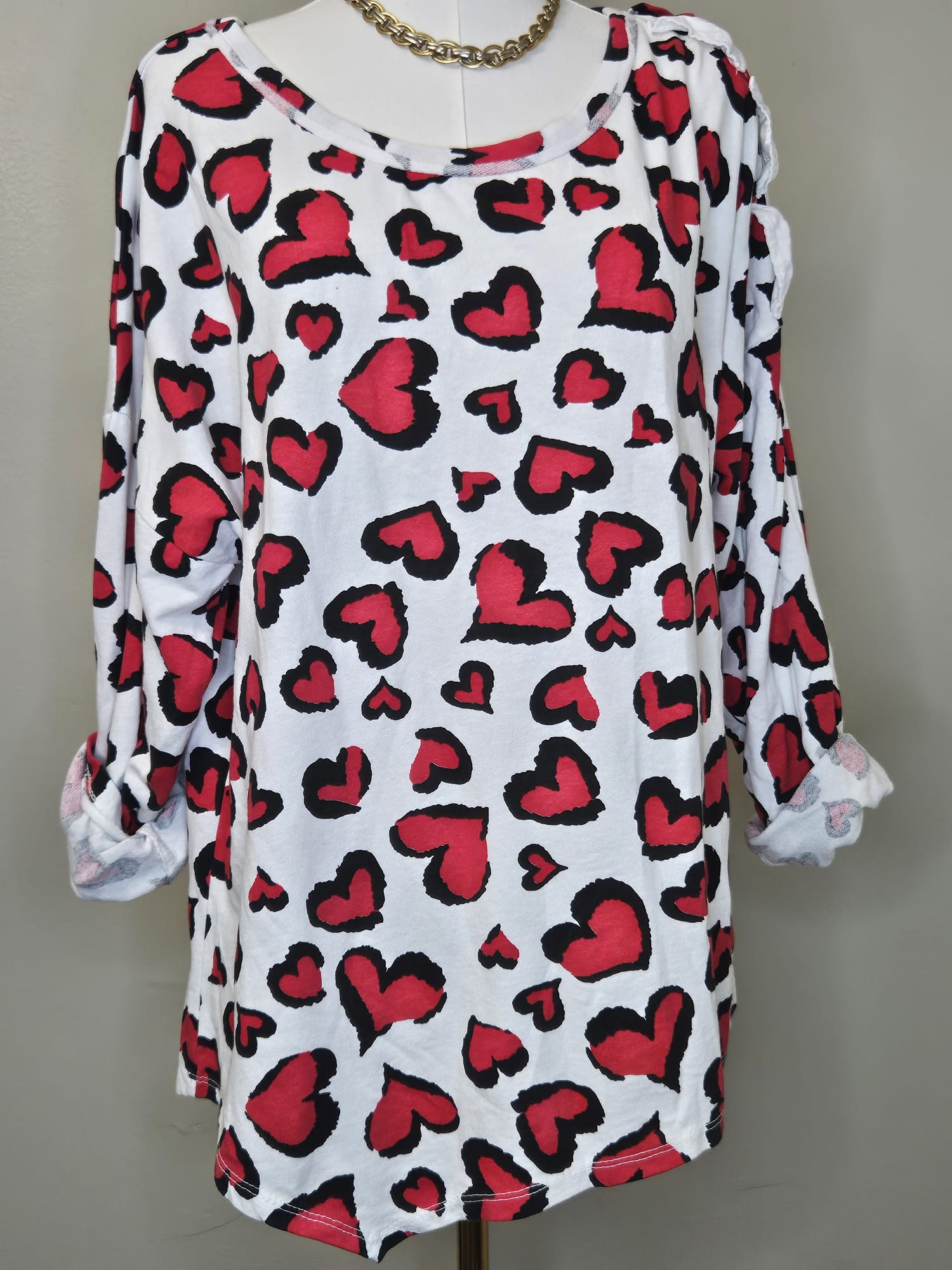 Style 1008 Heart-Print Oversized Knit Top