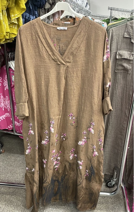 Style 1086 v neck linen dress